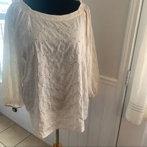 Loft Loose Pale hello and white stripes blouse top shirt. Cottage core.